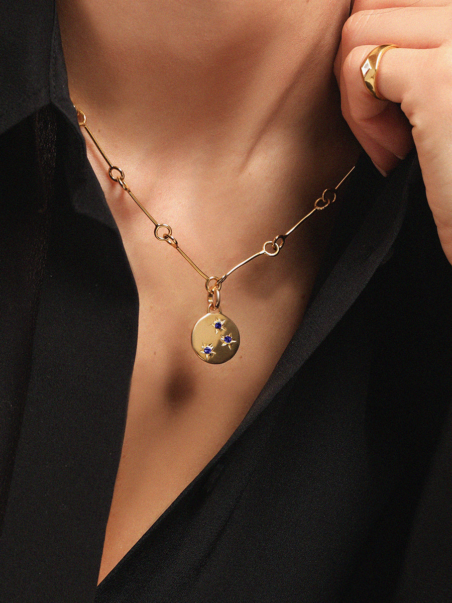 September Blue Sapphire Three Star Gemstone Birthstone Pendant