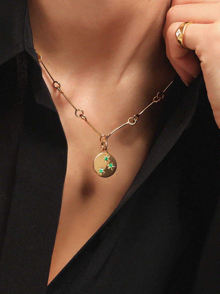 May Emerald Three Star Gemstone Birthstone Pendant