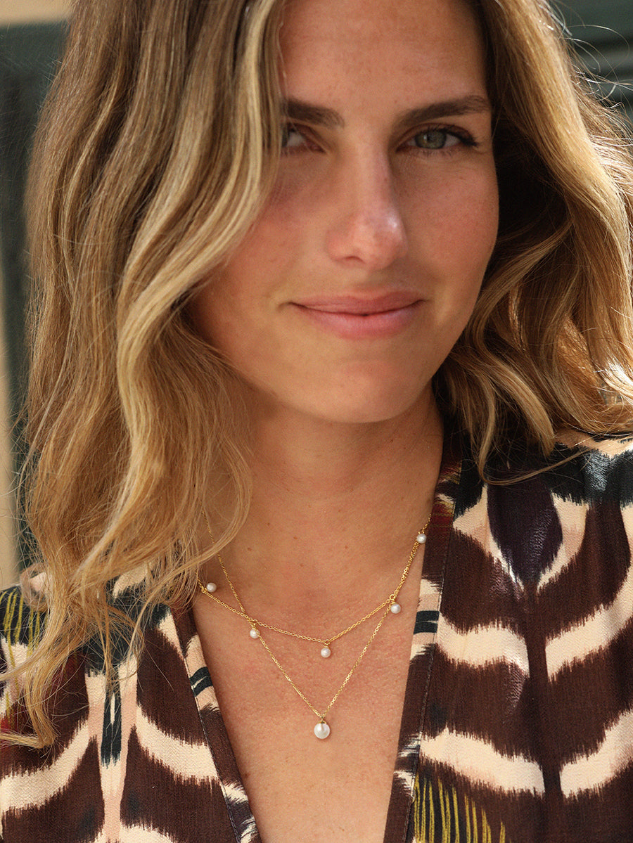 Gold Pearl Station Necklace