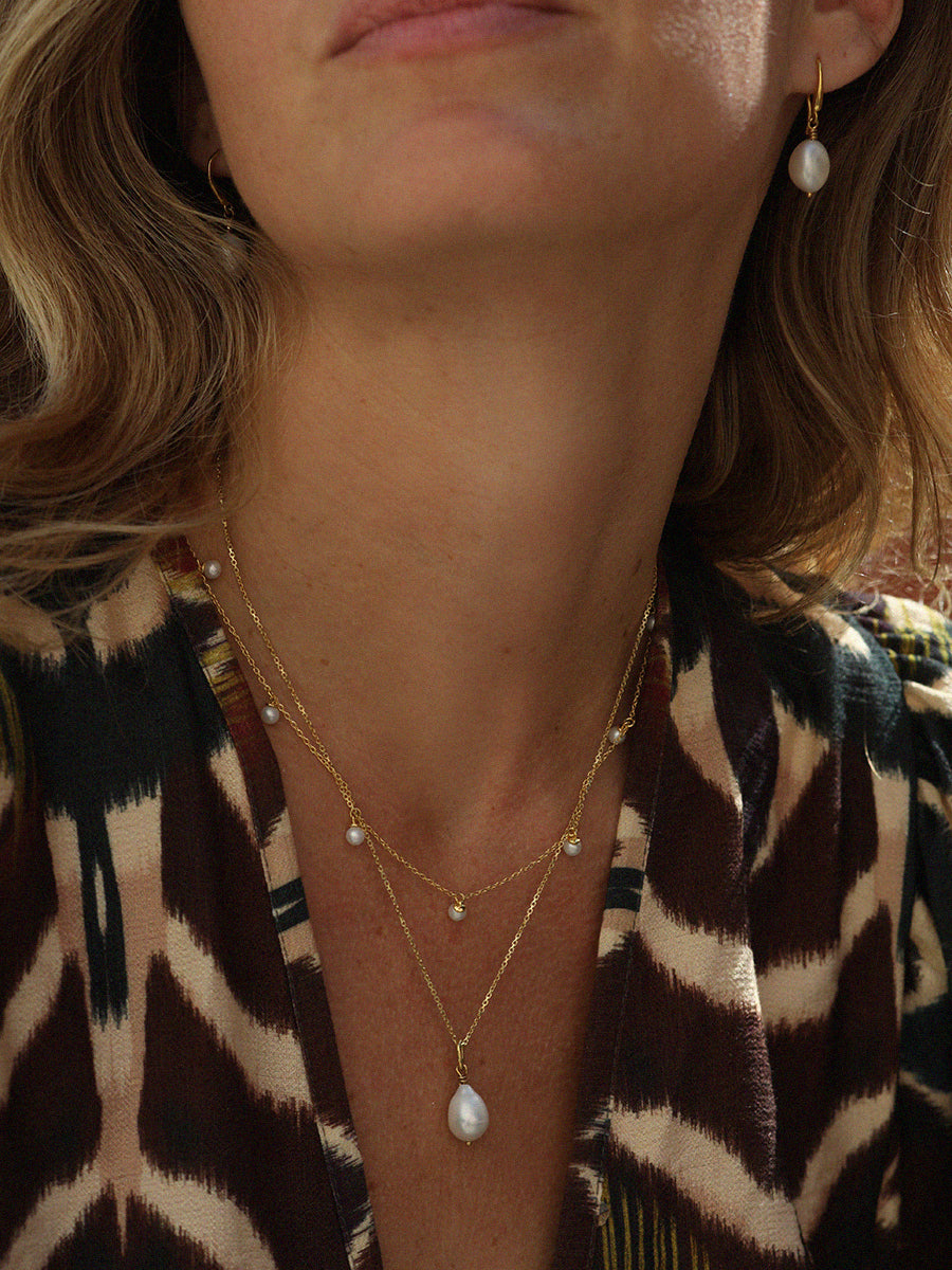 Gold Pearl Station Necklace