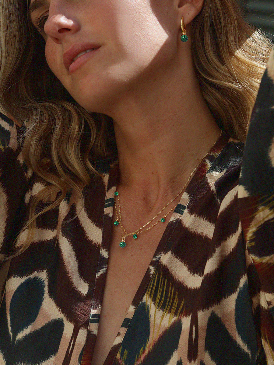 Gold Malachite Orb Pendant Necklace