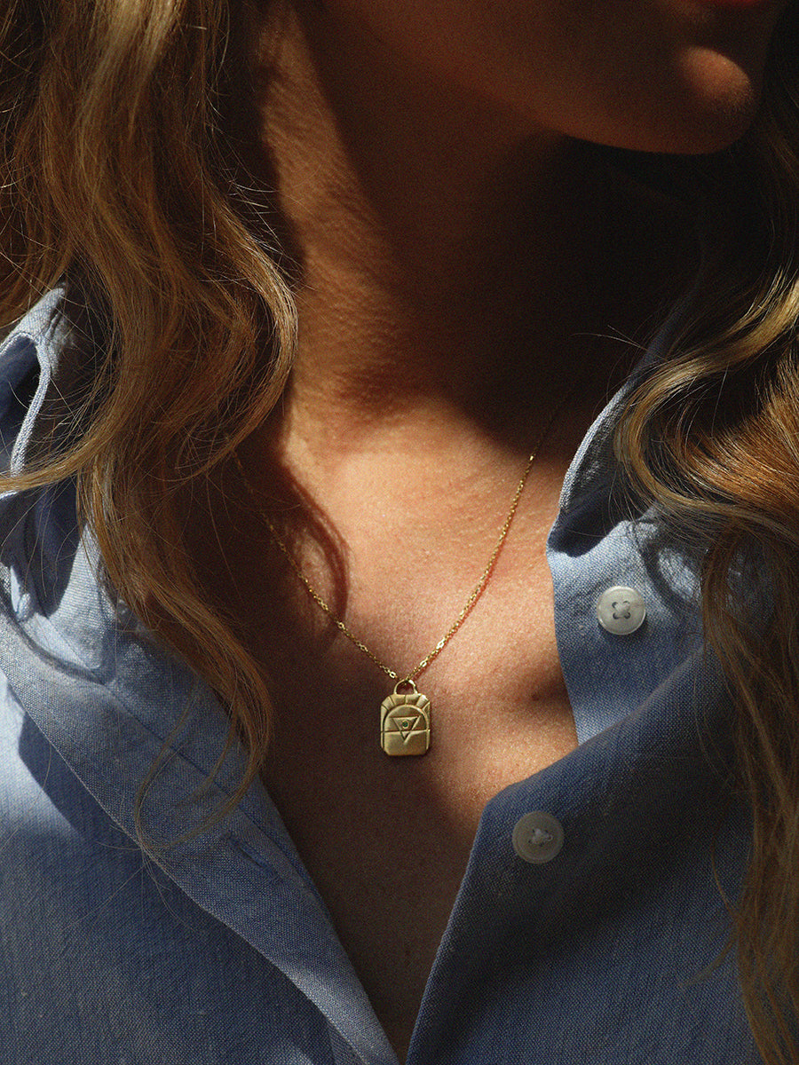 Gold Elements Earth Sign Necklace with Emerald