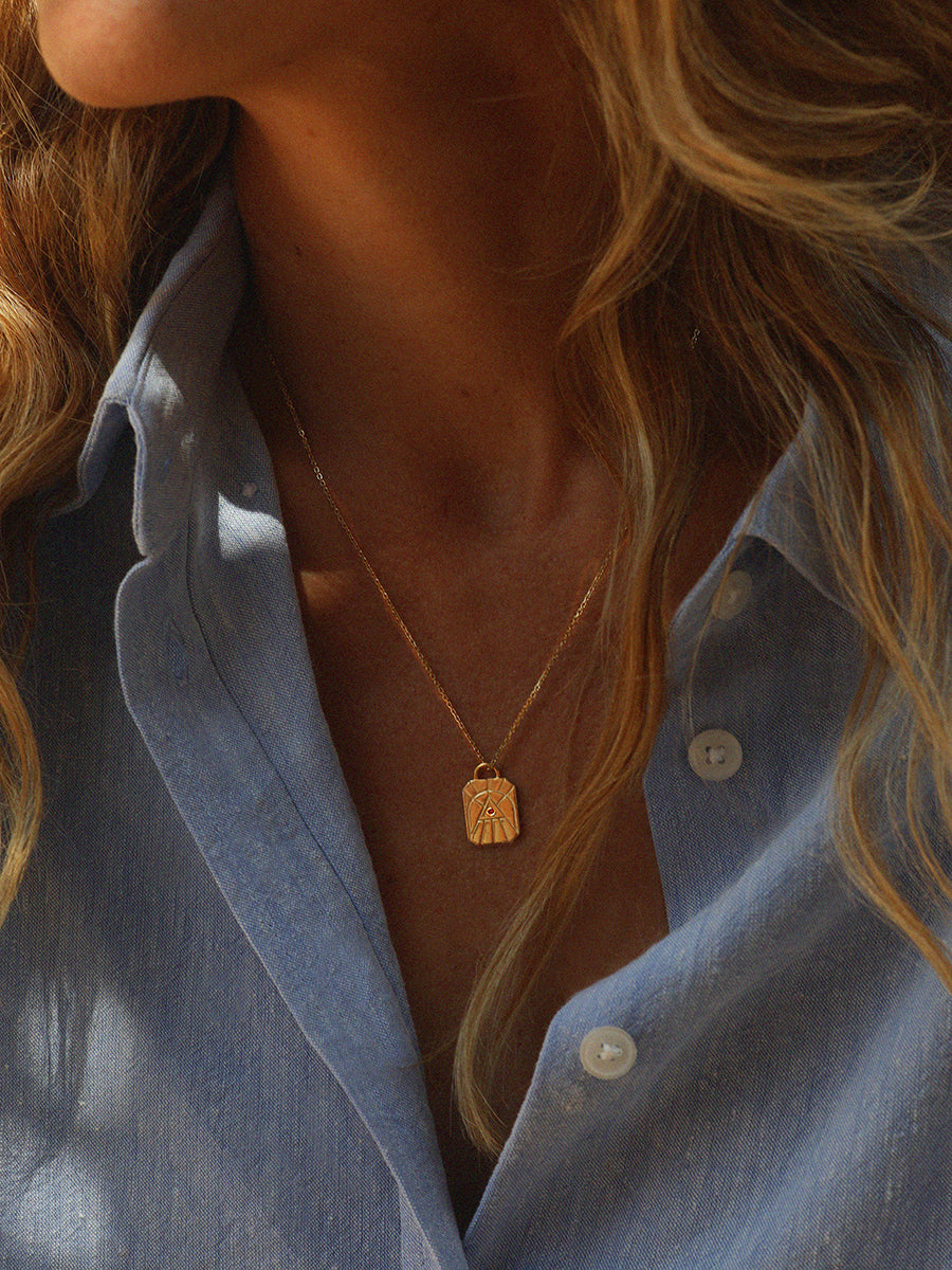 Gold Elements Fire Sign Necklace with Ruby