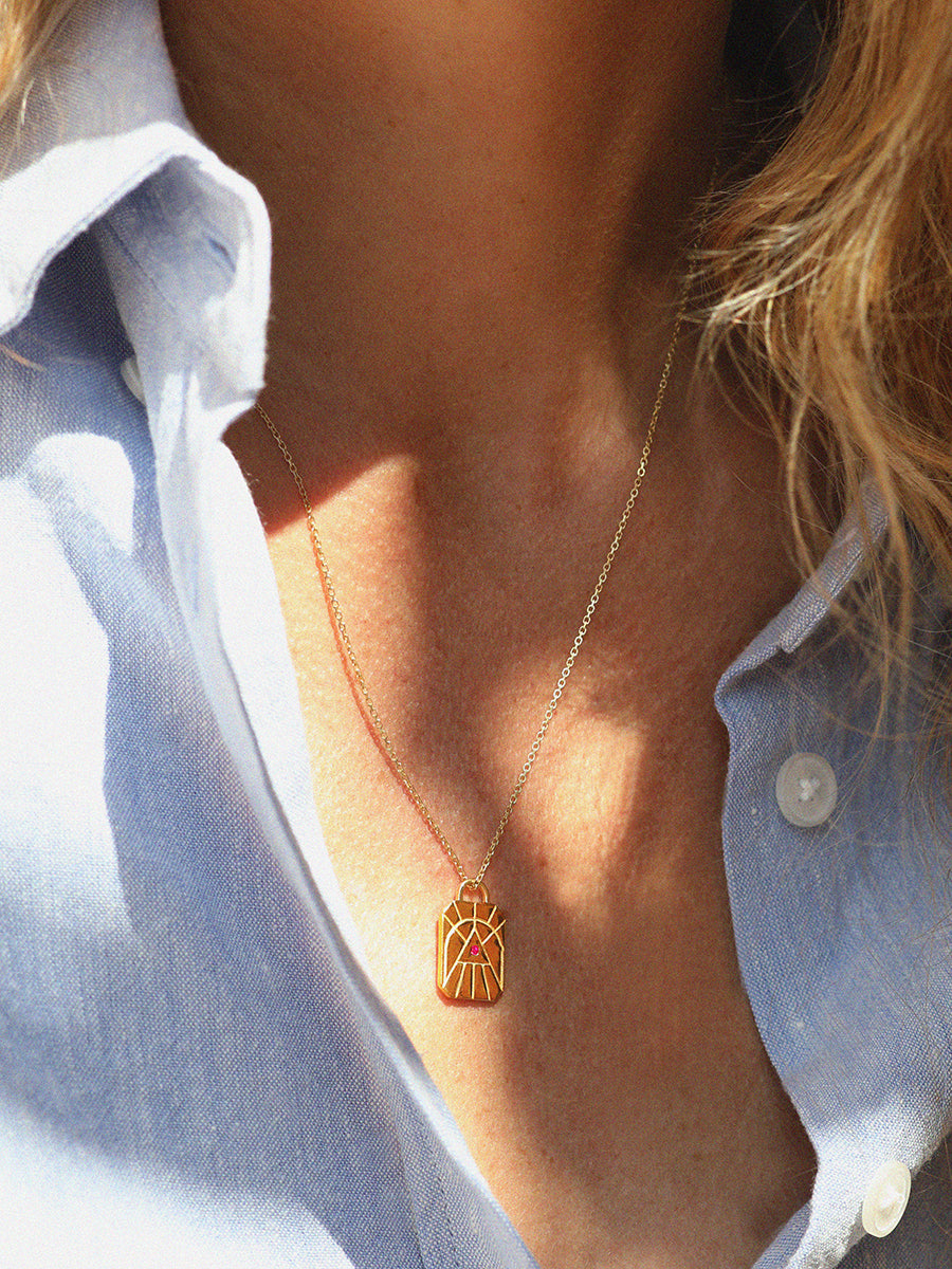 Gold Elements Fire Sign Necklace with Ruby