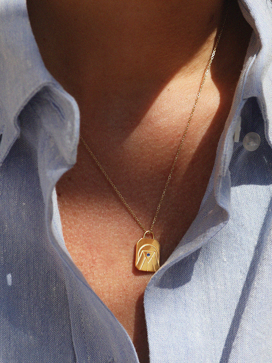 Gold Elements Water Sign Necklace with Sapphire