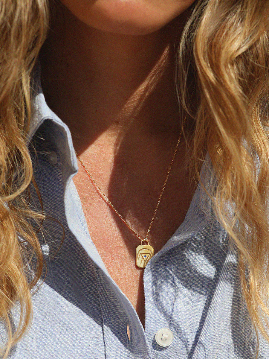 Gold Elements Water Sign Necklace with Sapphire