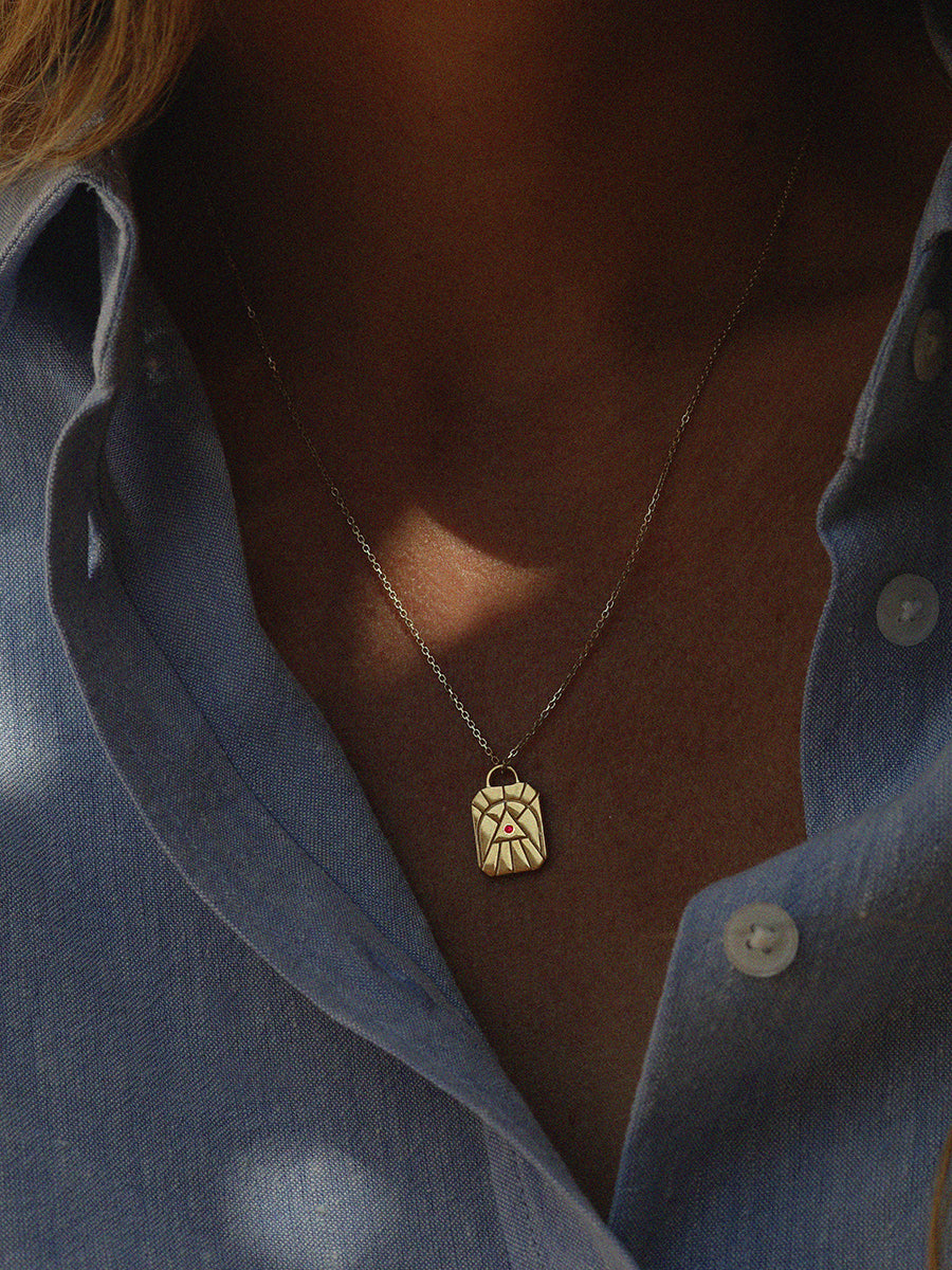 Gold Elements Fire Sign Necklace with Ruby