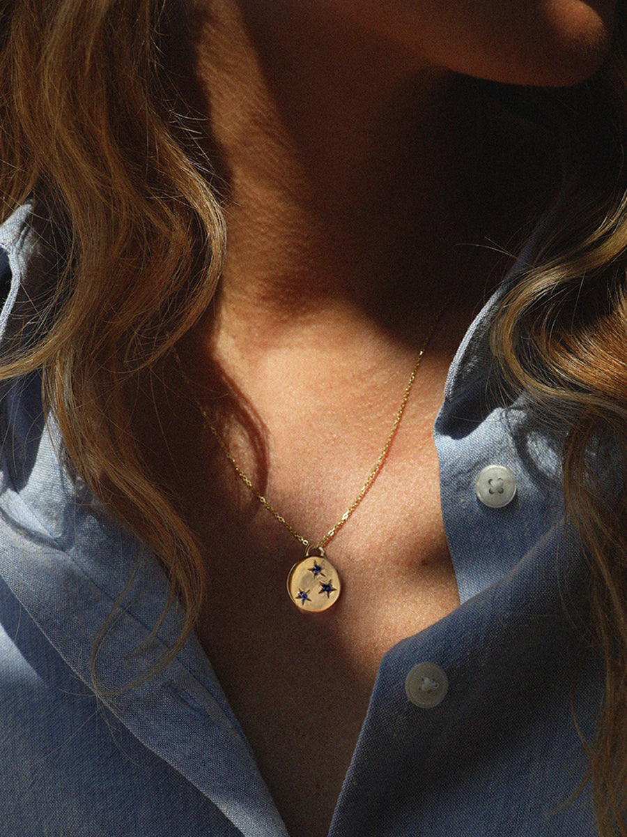 Gold Sapphire September Birthstone Star Set Charm Necklace