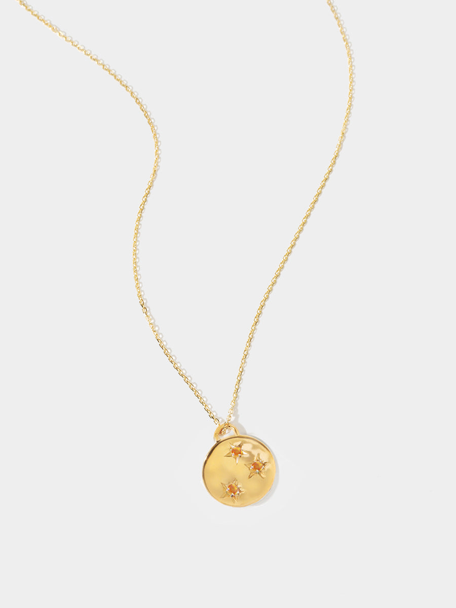 Gold Citrine November Birthstone Star Set Charm Necklace