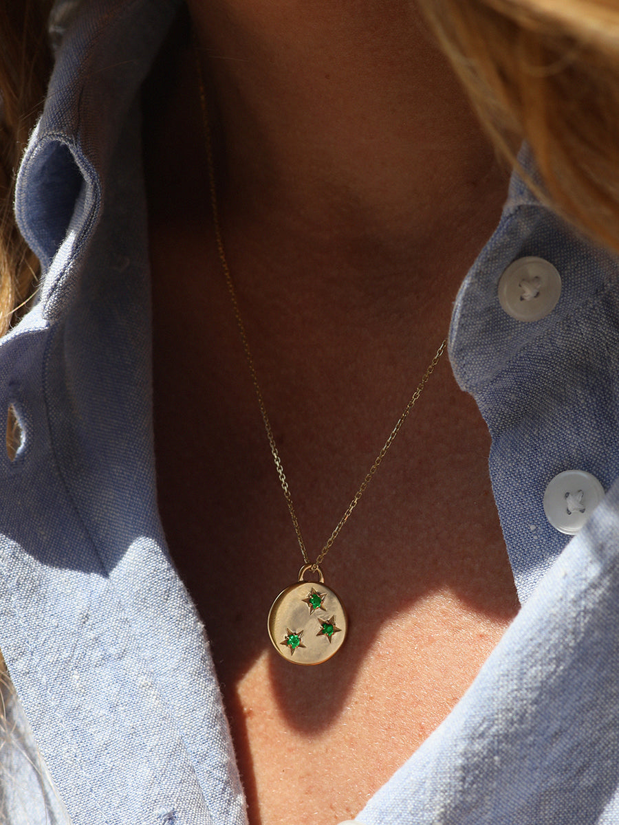 Gold Emerald May Birthstone Star set Charm Necklace