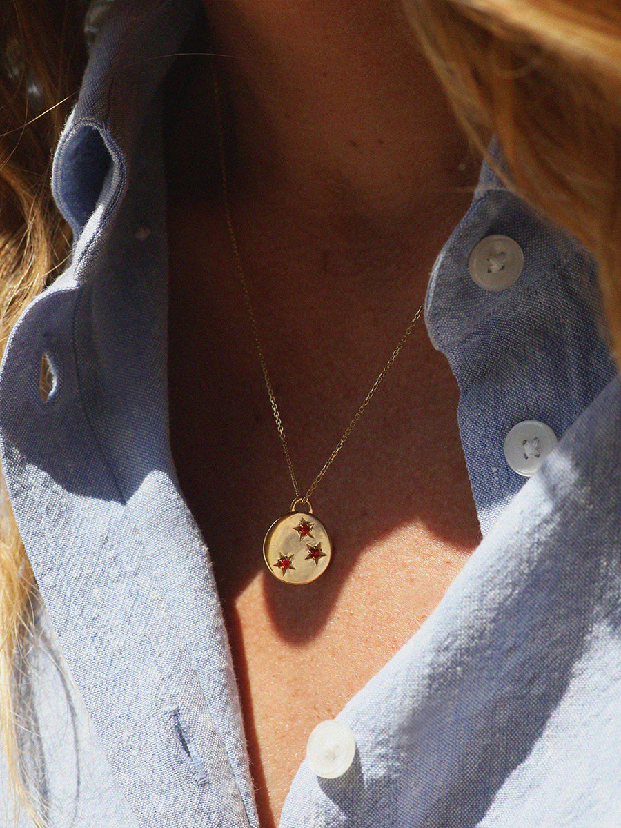 Gold Garnet January Birthstone Star set Charm Necklace