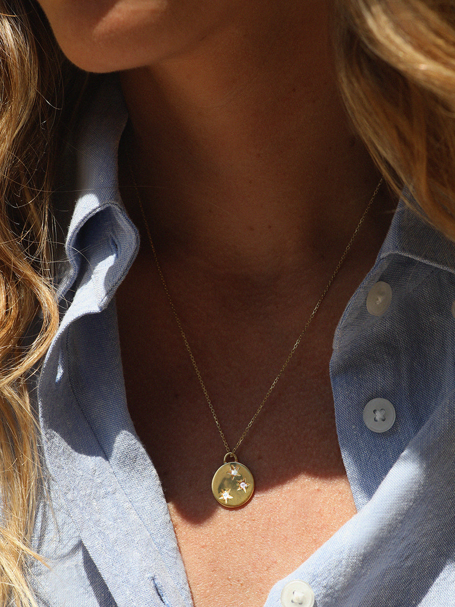 Gold Moonstone June Birthstone Star set Charm Necklace