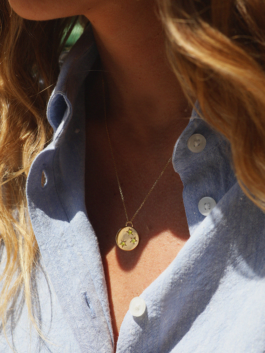Gold Peridot August Birthstone Star set Charm Necklace