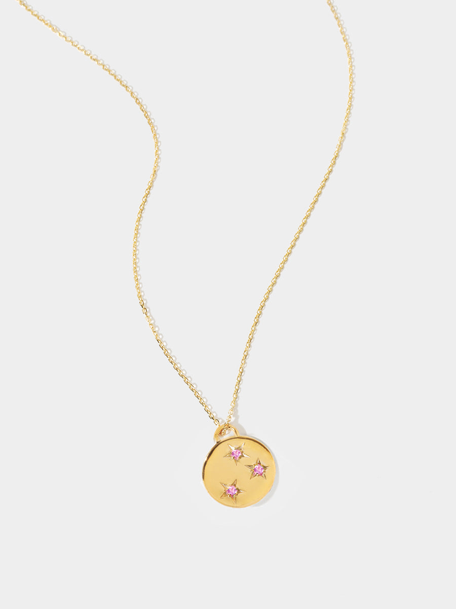 Gold Pink Tourmaline October Birthstone Star Set Charm Necklace