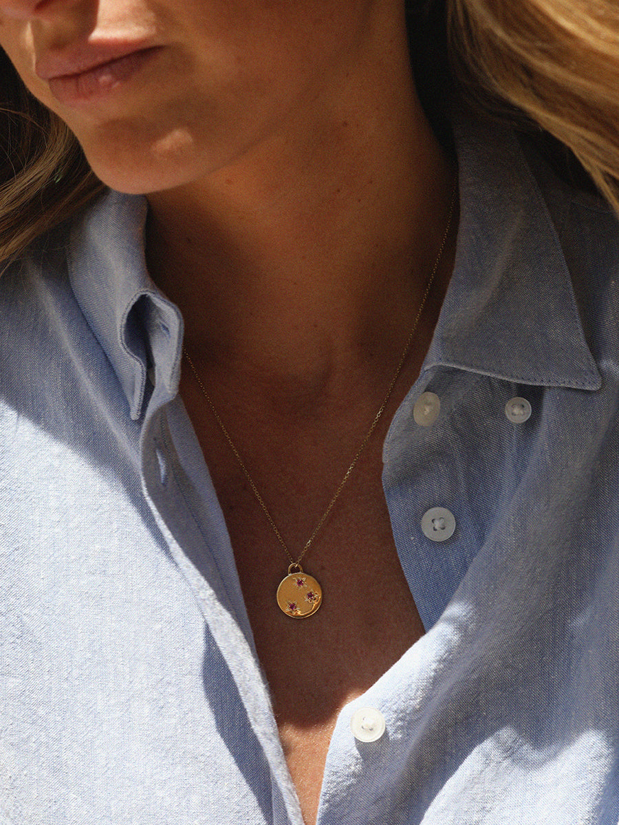 Gold Ruby July Birthstone Star set Charm Necklace
