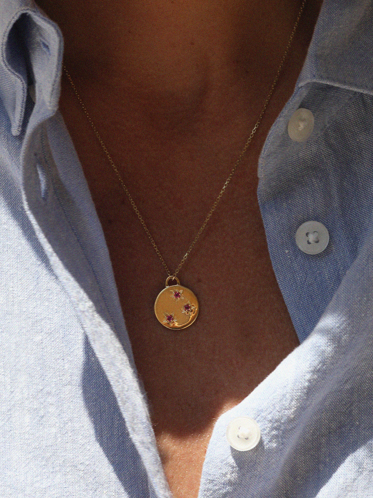 Gold Ruby July Birthstone Star set Charm Necklace