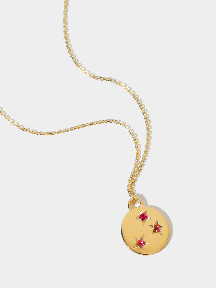 Gold Ruby July Birthstone Star set Charm Necklace