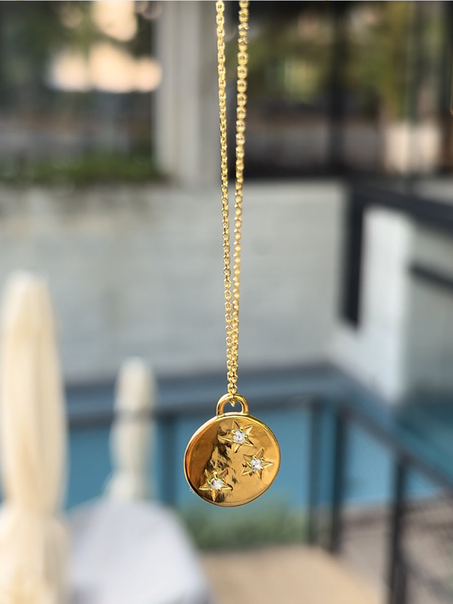 Gold White Topaz April Birthstone Star set Charm Necklace