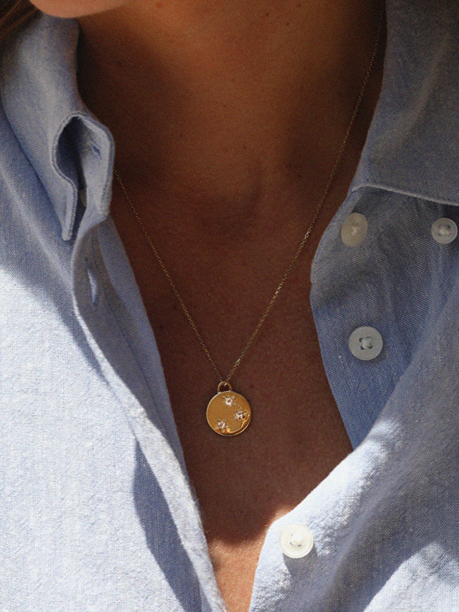 Gold White Topaz April Birthstone Star set Charm Necklace