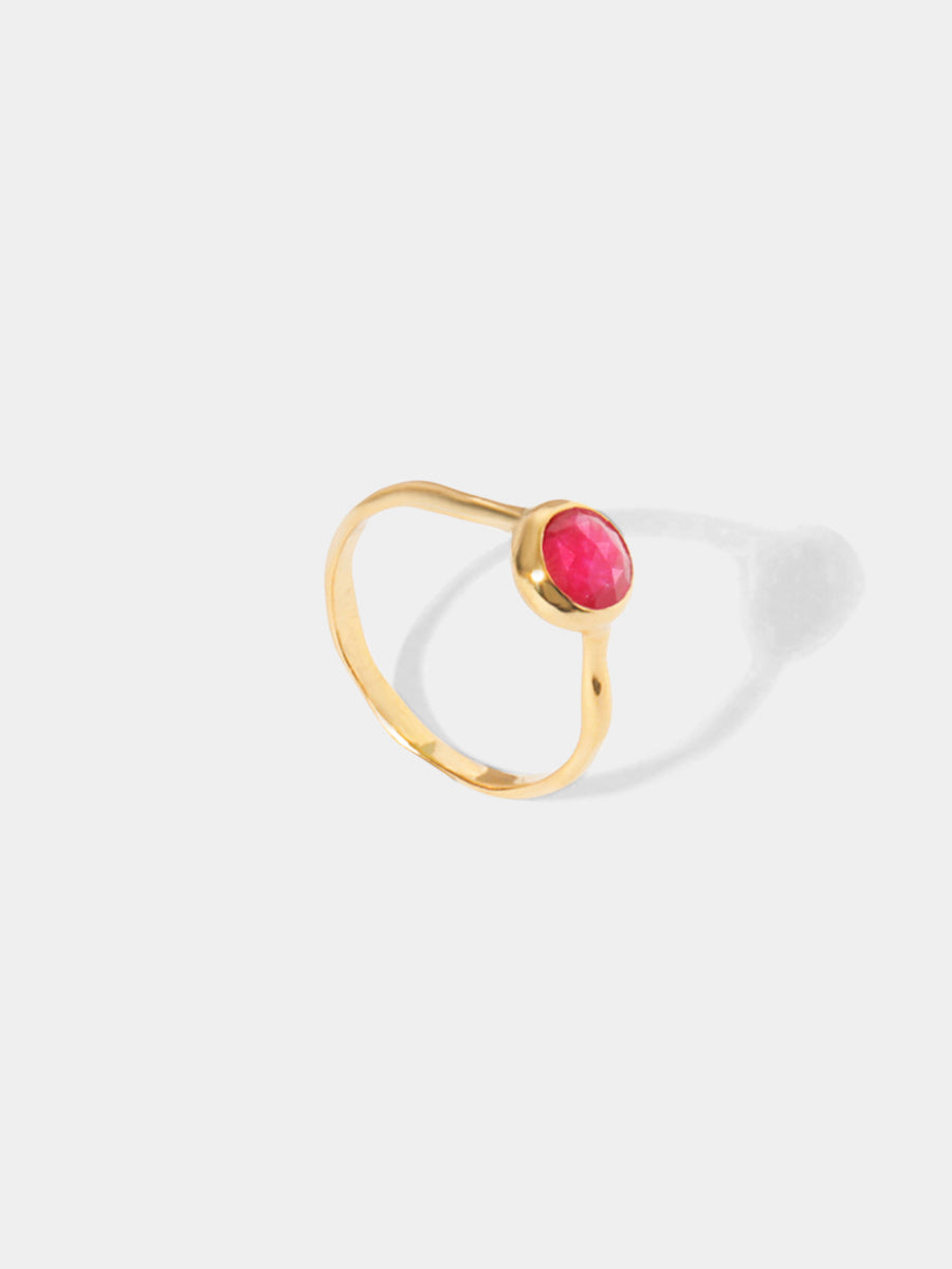 July 18k Gold Vermeil Birthstone Gemstone Ring Stackable Ruby Quartz
