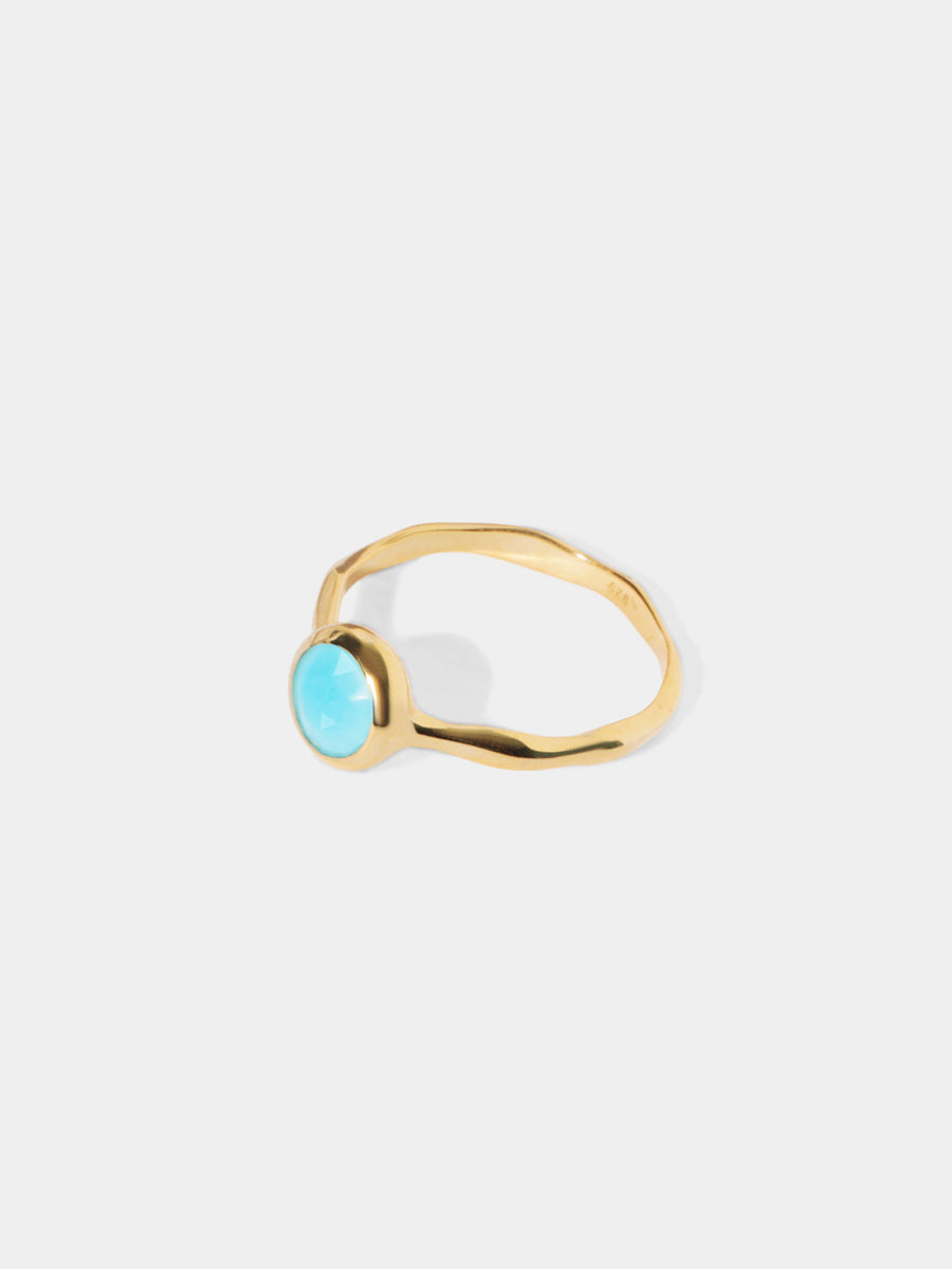 December 18k Gold Vermeil Birthstone Gemstone Ring Stackable Turquoise