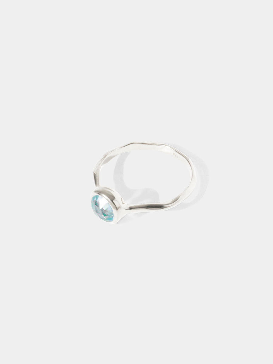 March Sterling Silver Birthstone Gemstone Ring Stackable Blue Topaz