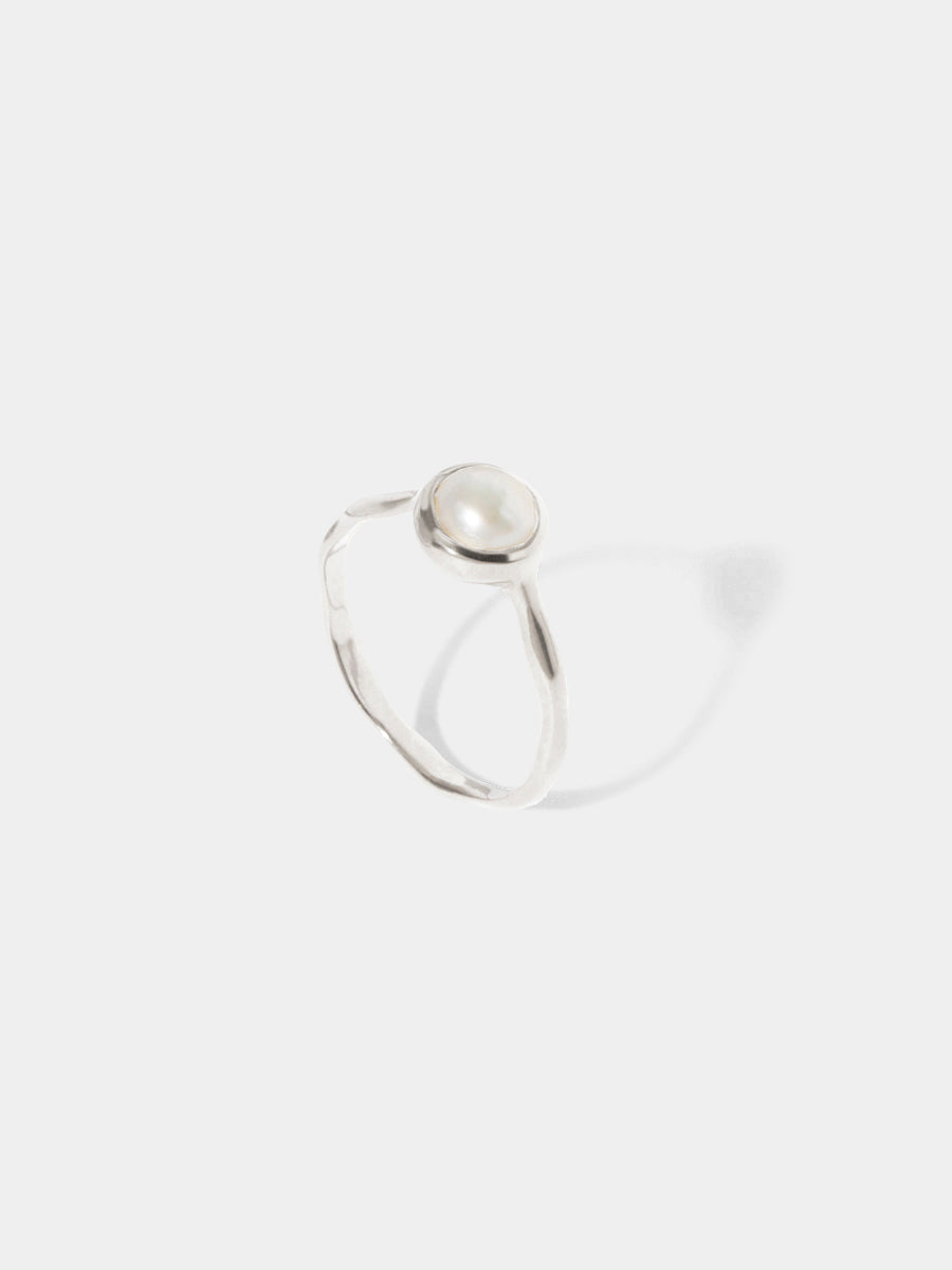 June Sterling Silver Birthstone Gemstone Ring Stackable Pearl