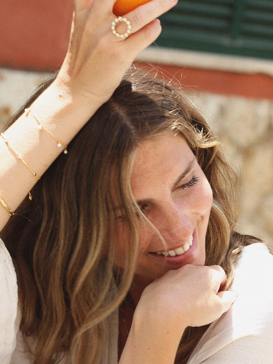 Gold Pearl Charm Bracelet