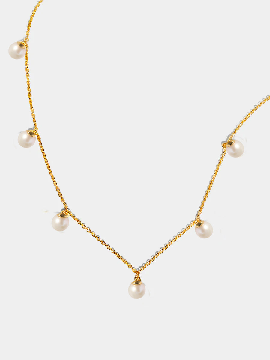 Gold Pearl Station Necklace