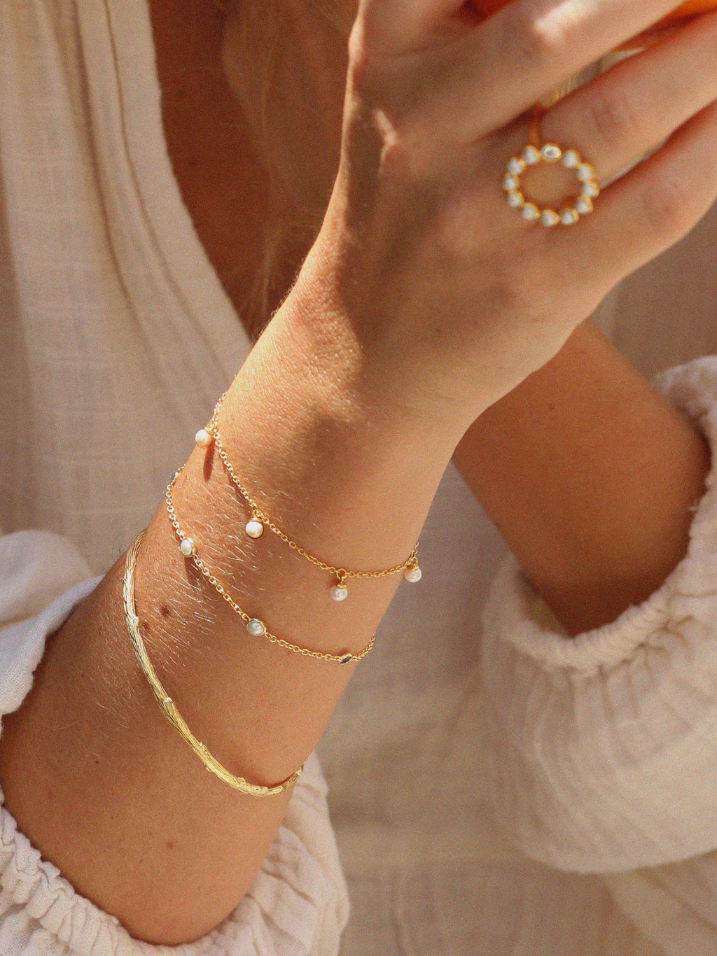 Gold Pearl Charm Bracelet