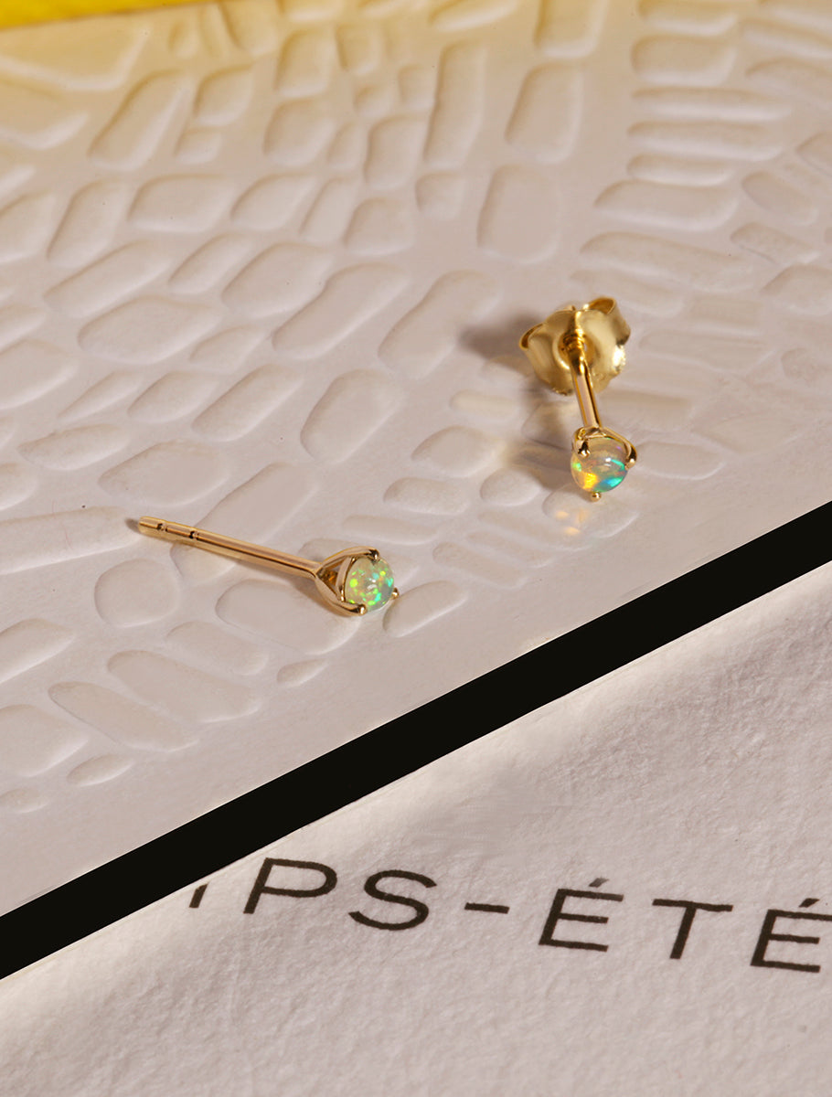 9K Gold Tiny Opal Stud Earrings