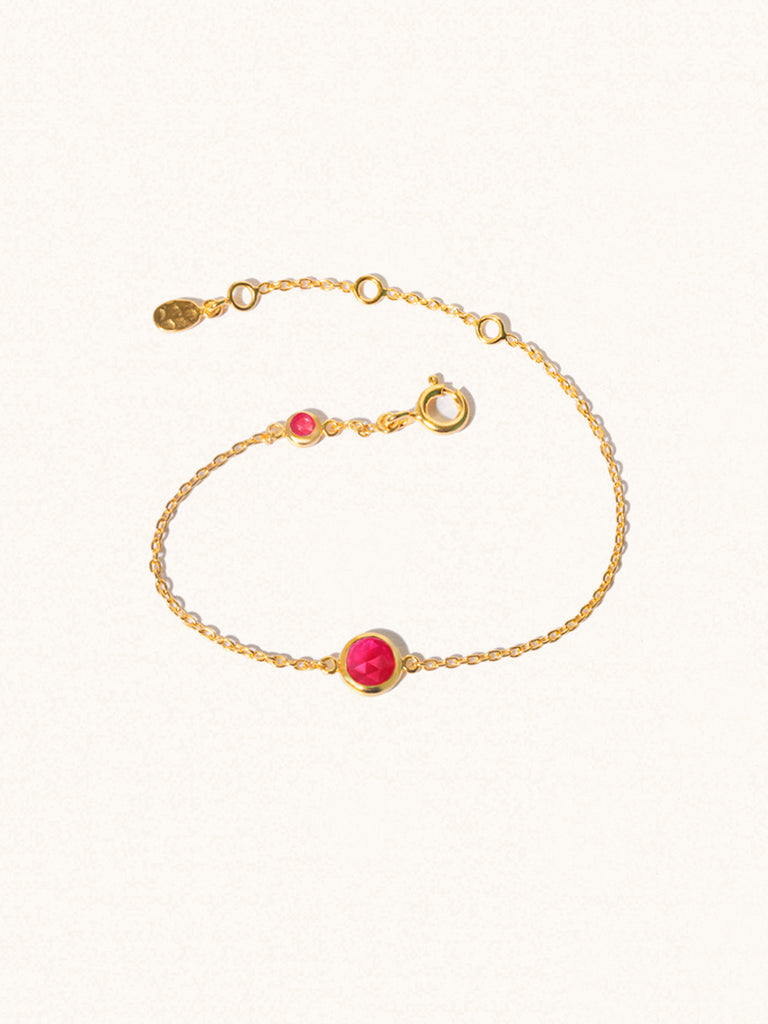 July 18k Gold Vermeil Birthstone Bracelet Ruby Quartz