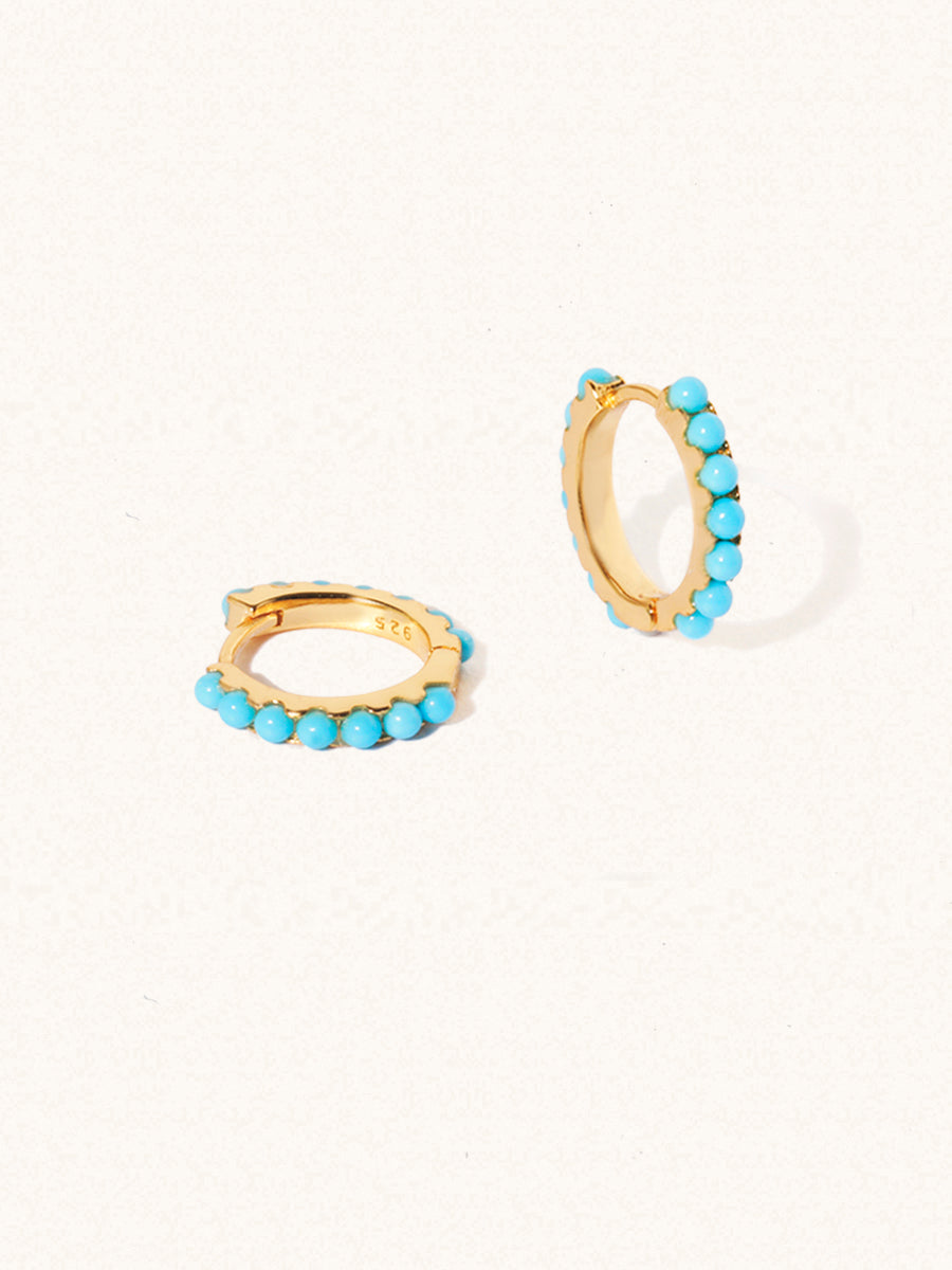 18k Gold Vermeil Turquoise Gemstone Huggie Hoop Earrings