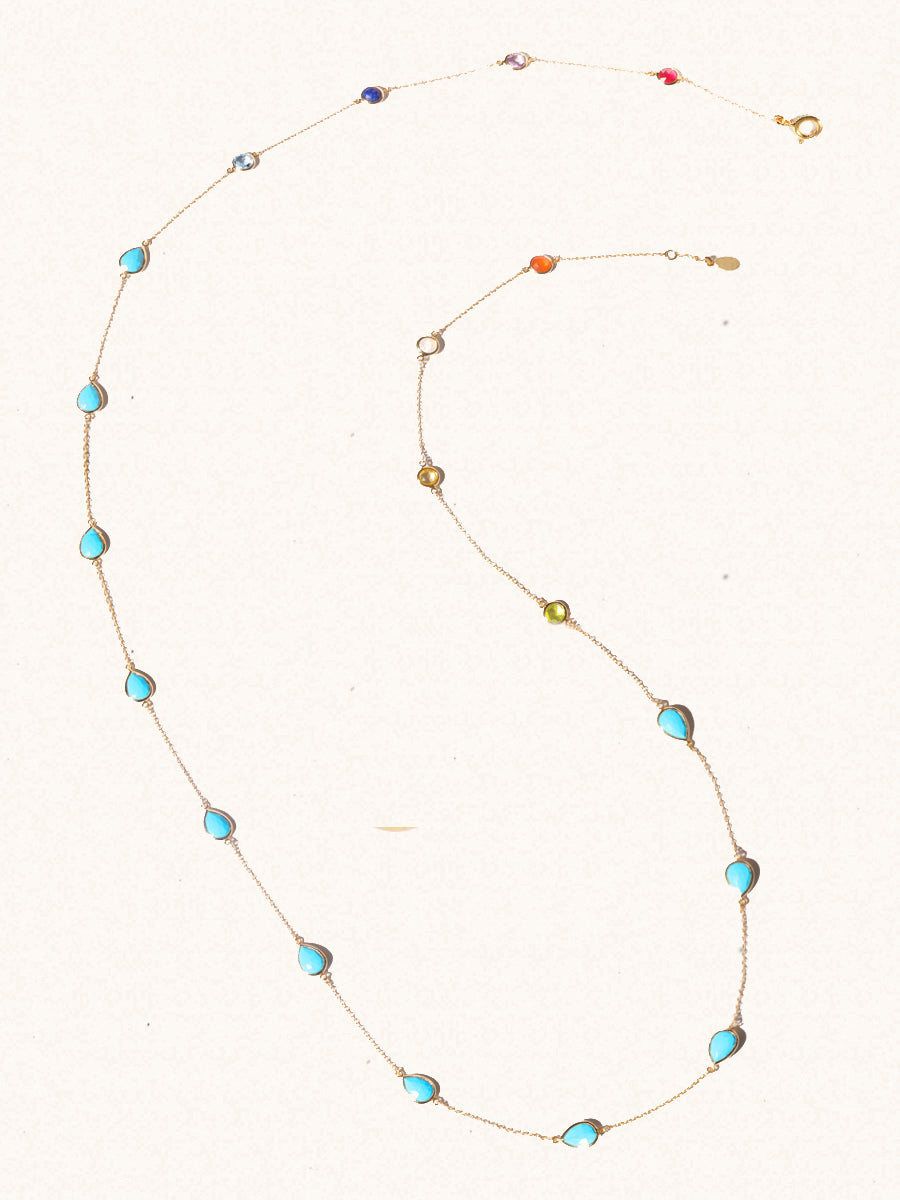 18k Gold Vermeil Azure Skies Multicolour Gemstone Long Necklace