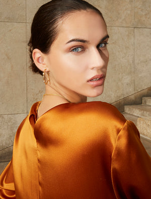 18k Gold Vermeil Pearl Studded Hoop Earrings - Large