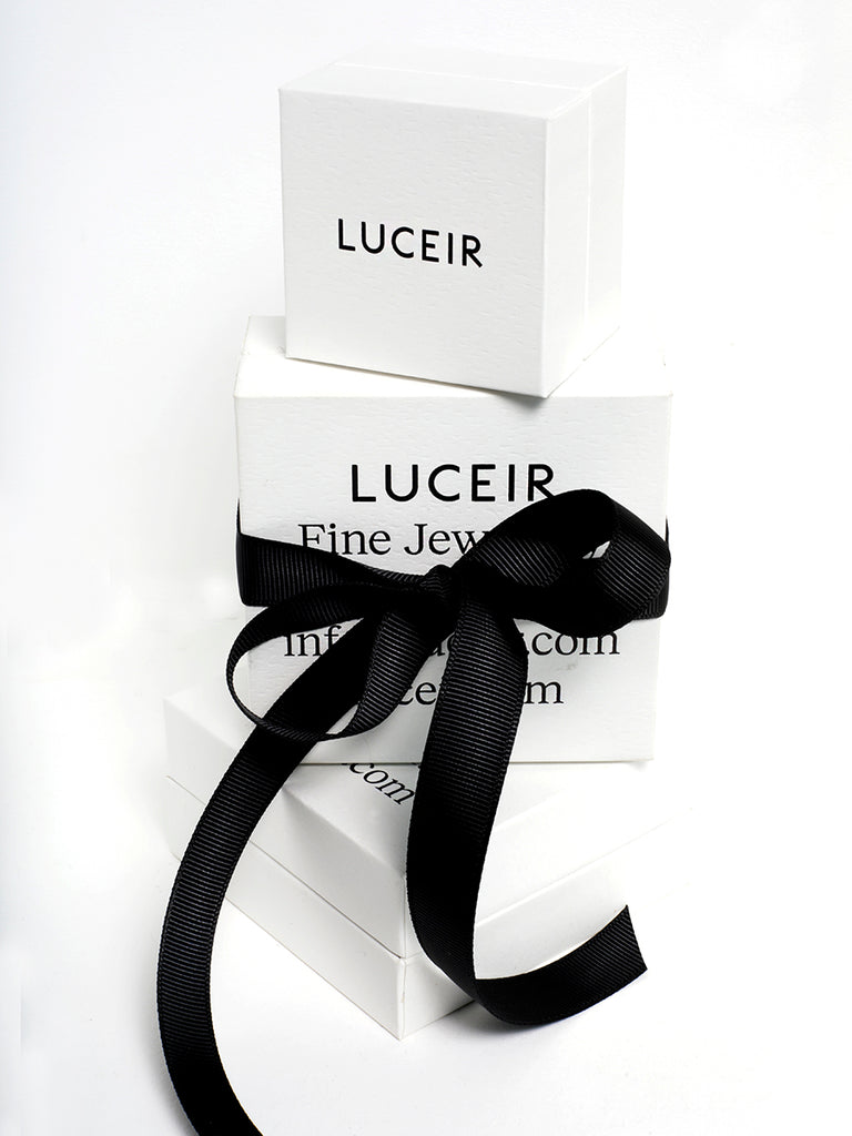 Luceir Packaging White Box With Black Ribbon and Black Logo Text